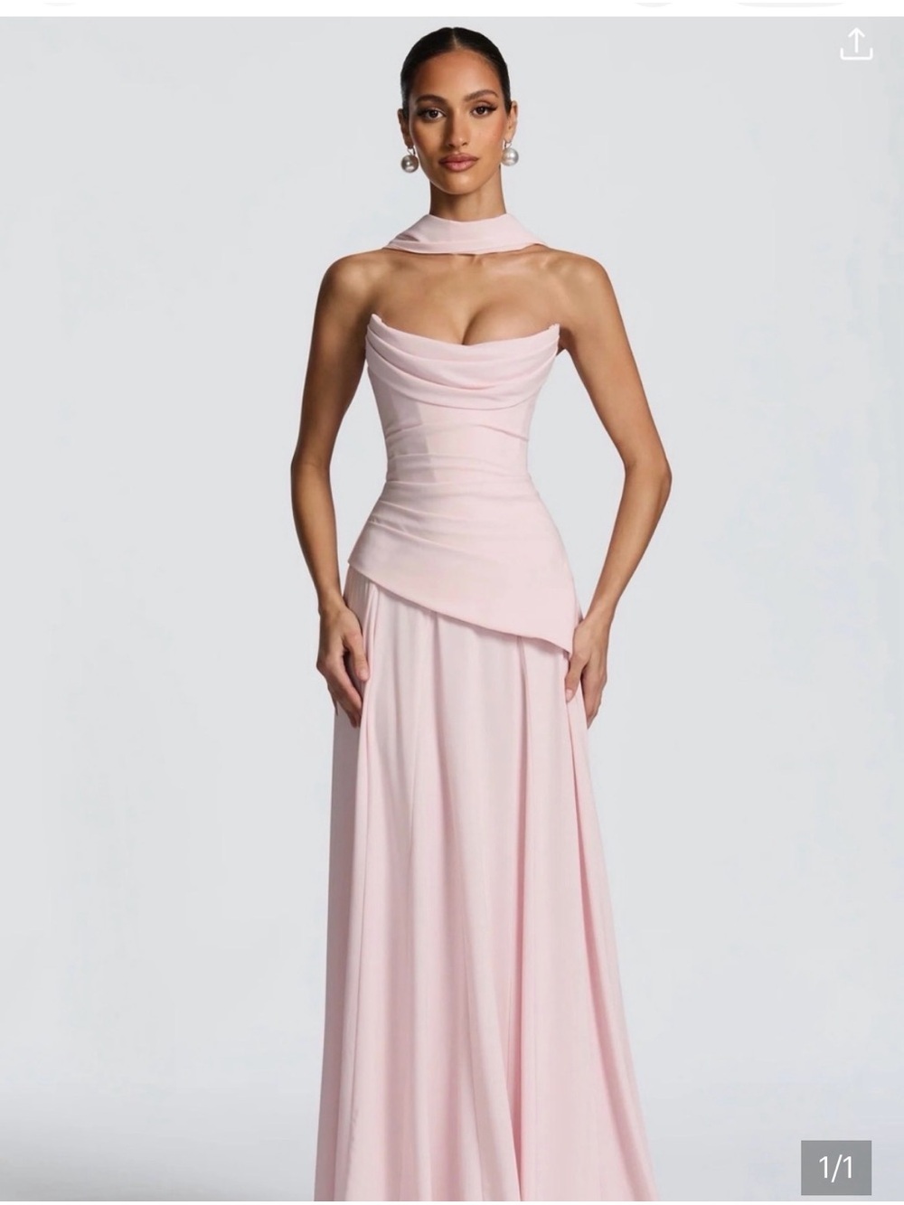 Strapless Pastel Pink Draped Evening Gown